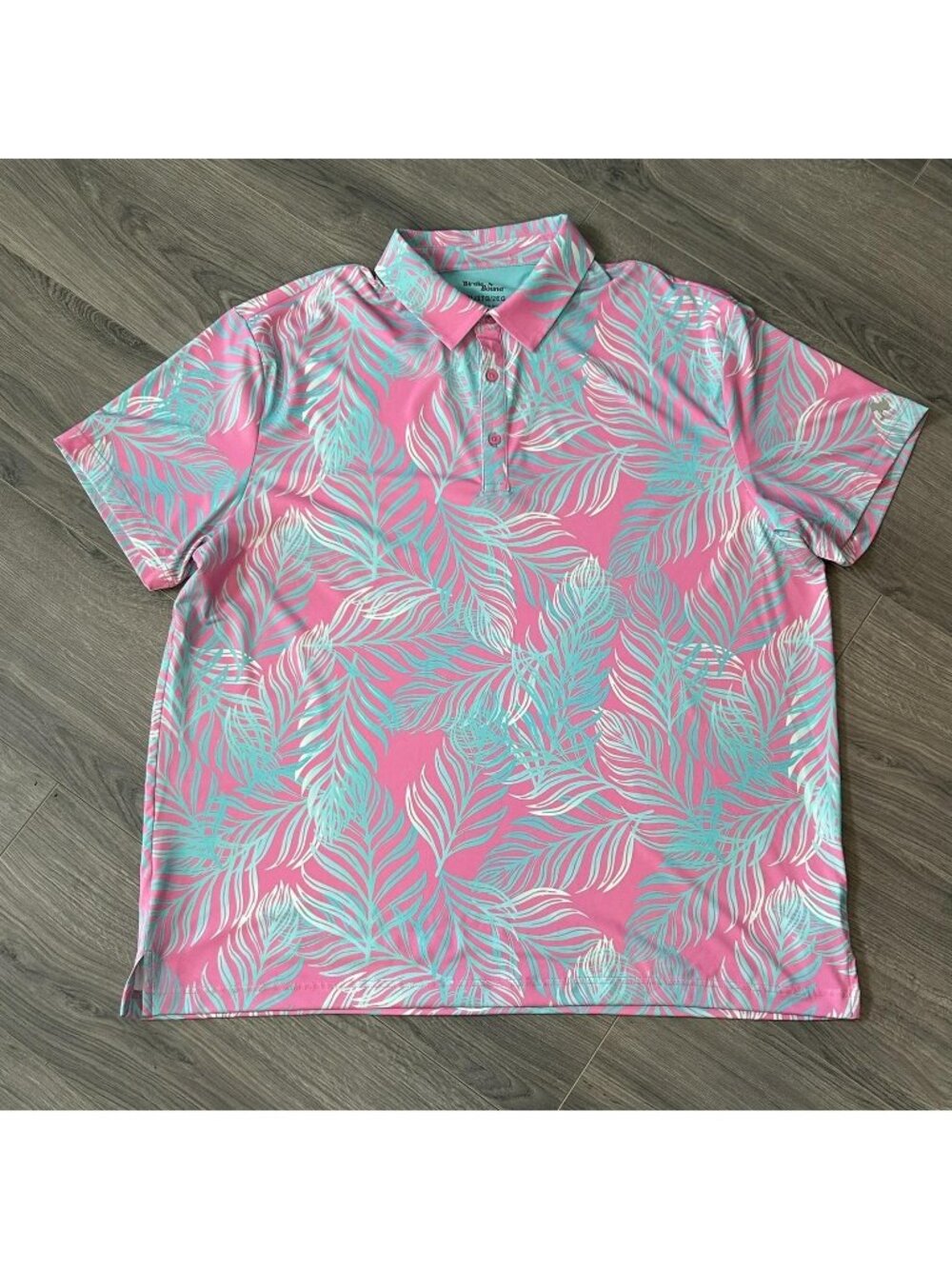 Birdie Bound Polo Shirt Mens 2XL Pink Palm Leaf Golf Performance Stretch Active